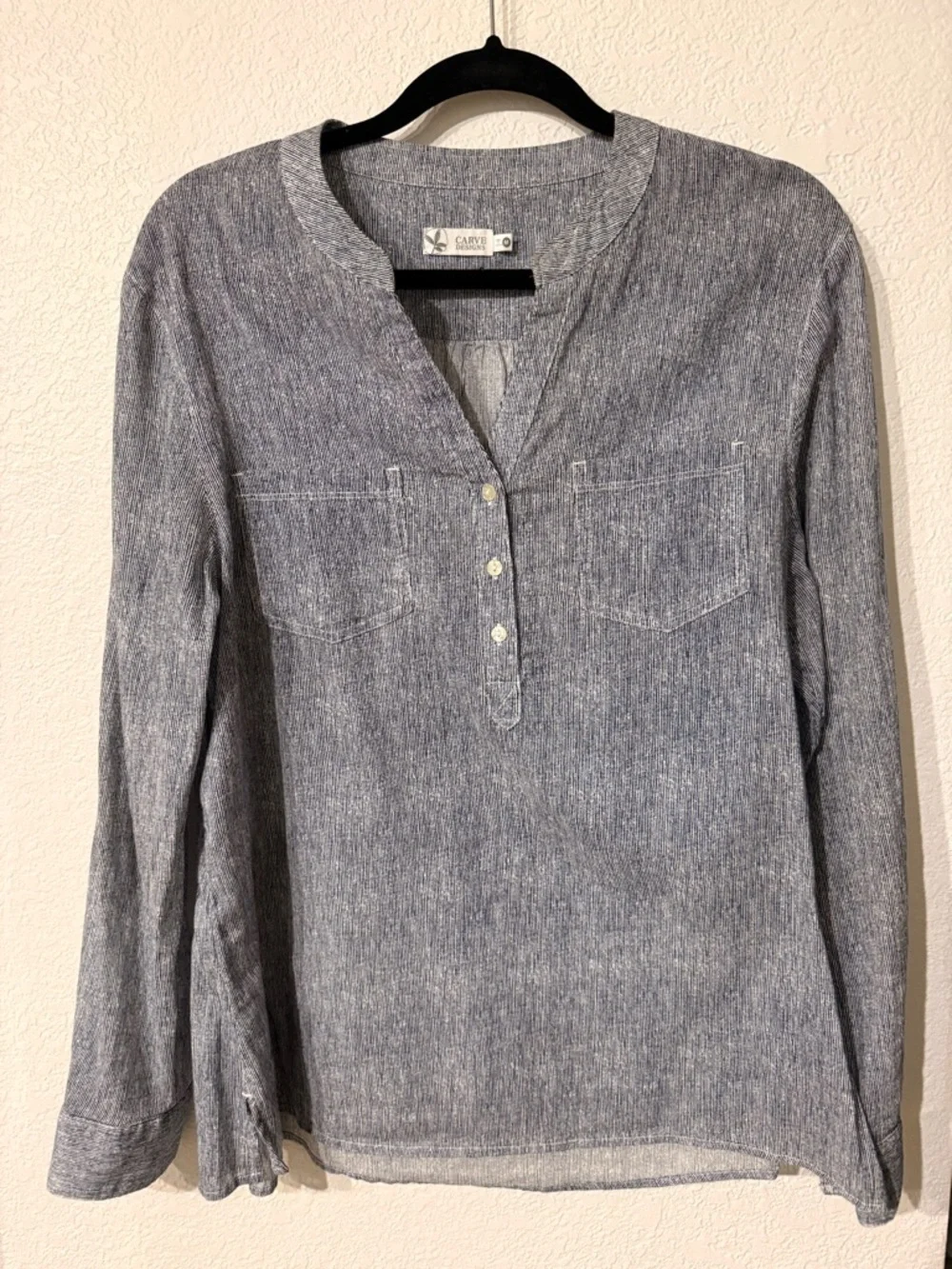 Carve Designs Heathered Blue Button-Front Pullover Shirt - Picture 1 of 3